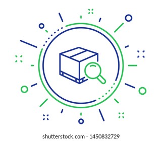Search package line icon. Delivery box sign. Parcel tracking symbol. Quality design elements. Technology search package button. Editable stroke. Vector