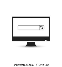 Search page on computer screen icon. Search in web browser. Search bar. Vector illustration.