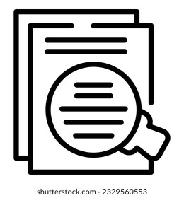 Vector de contorno de icono de papel de búsqueda. Acto en el salón. Bio vegan