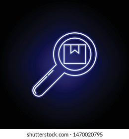 search parcel line icon in blue neon style. Set of logistics illustration icons. Signs, symbols can be used for web, logo, mobile app, UI, UX