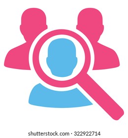 Search Patient vector icon. Style is bicolor flat symbol, pink and blue colors, rounded angles, white background.