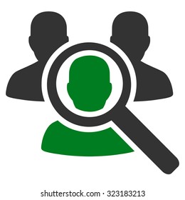 Search Patient vector icon. Style is bicolor flat symbol, green and gray colors, rounded angles, white background.