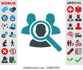 Search Patient vector icon. Style is bicolor flat symbol, soft blue colors, rounded angles, white background.