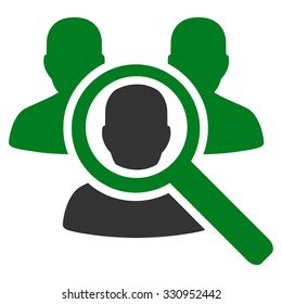 Search Patient vector icon. Style is bicolor flat symbol, green and gray colors, rounded angles, white background.