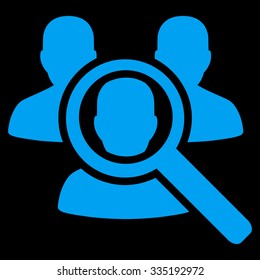Search Patient vector icon. Style is flat symbol, blue color, rounded angles, black background.