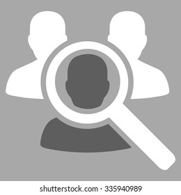 Search Patient vector icon. Style is bicolor flat symbol, dark gray and white colors, rounded angles, silver background.