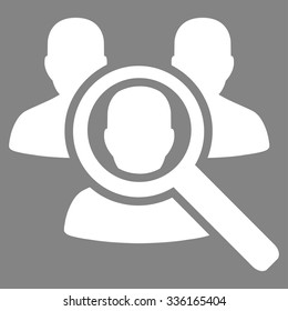 Search Patient vector icon. Style is flat symbol, white color, rounded angles, gray background.