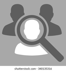 Search Patient vector icon. Style is bicolor flat symbol, dark gray and white colors, rounded angles, silver background.