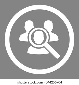 Search Patient vector icon. Style is flat rounded symbol, white color, rounded angles, gray background.