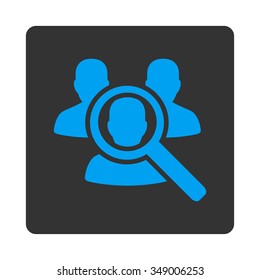 Search Patient vector icon. Style is flat rounded square button, blue and gray colors, white background.