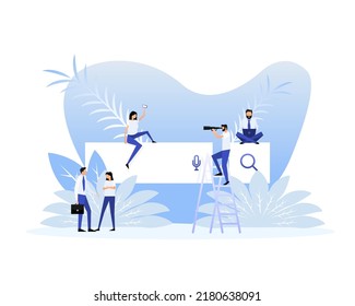 Sucht Leute. Isometrische Illustration mit flachem Konzept, Suche in Suchmaschinen