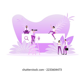 Search people. Flat concept isometric illustration, search in search engines
