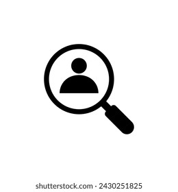 Search people icon. Man inside a magnifying glass. Vector illustration.