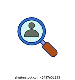 Search people icon. Man inside a magnifying glass. Color vector.
