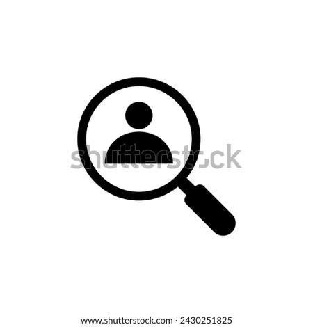 Search people icon. Man inside a magnifying glass. Vector illustration.
