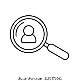 Search people man flat icon. Single high quality outline symbol of magnifying glass for web or mobile app. line signs of glass for design logo, visit card.