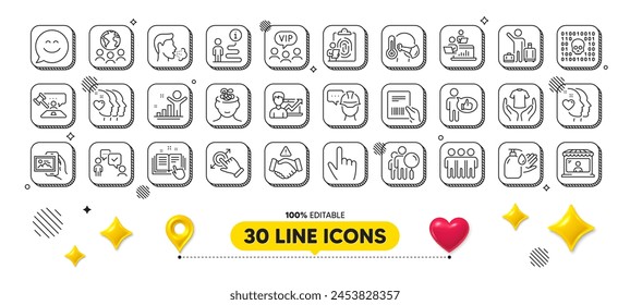 Search people, Support and Winner line icons pack. 3d design elements. Technical documentation, Hold t-shirt, Friendship web icon. Teamwork, Friends couple, Smile chat pictogram. Vector