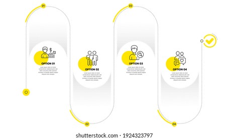 Search people, Survey and Business growth line icons set. Timeline process infograph. Dating chat sign. Find profile, Contract, Earnings results. People love. People set. Vector