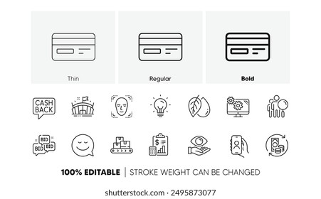 Search people, Wholesale goods and Credit card line icons. Pack of Report, Change money, Bid offer icon. Mineral oil, Arena, Face detection pictogram. Smile, Settings, Energy. User call. Vector