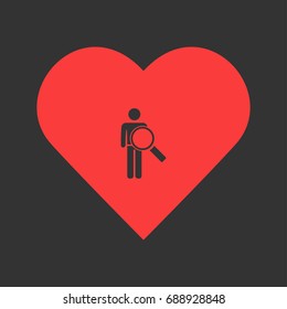 Search person icon flat. Simple pictogram on heart background. Vector illustration symbol
