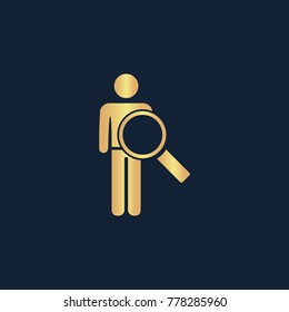 Search person icon flat. Simple gold pictogram on dark background. Vector illustration symbol