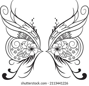 En busca de una mariposa fantasma.
Ilustración vectorial de mariposas con patrón de hibiscos.
Silueta blanca y negra.