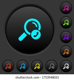 Search phone number dark push buttons with vivid color icons on dark grey background