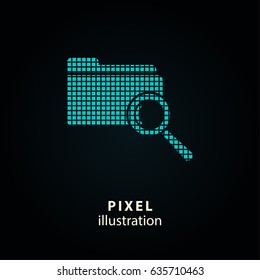 Search - pixel icon. Vector Illustration. Design logo element. Isolated on black background. It is easy to change to any color.