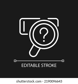 Search platform pixel perfect white linear icon for dark theme. Showing results. Web queries. Software system. Thin line illustration. Isolated symbol for night mode. Editable stroke. Arial font used