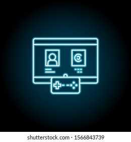 Search, player, game, game controller blue neon icon. Simple thin line, outline vector of esport icons for ui and ux, website or mobile application