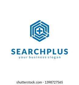 Search Plus Hexagon Logo.Abstract Vector Mark