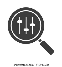Search preferences glyph icon. Settings search silhouette symbol. Magnifying glass. Negative space. Vector isolated illustration.