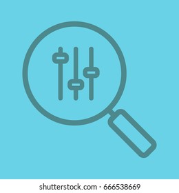 Search preferences linear icon. Settings search. Magnifying glass. Thick line outline symbols on color background. Vector illustration