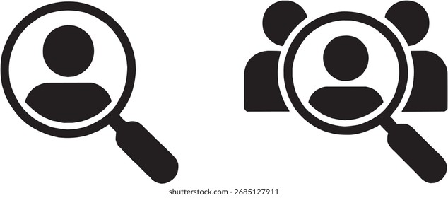 Conjunto de Ícones de Pesquisa e Perfil - Identificação do Usuário e Símbolos de Lupa