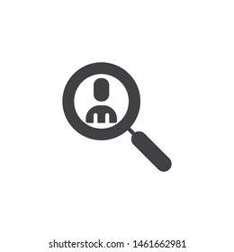 Search profile vector icon. Man and magnifier filled flat sign for mobile concept and web design. Human resource glyph icon. Symbol, logo illustration. Vector graphics