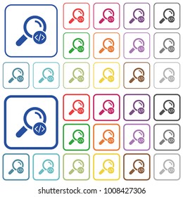 Search programming code color flat icons in rounded square frames. Thin and thick versions included.