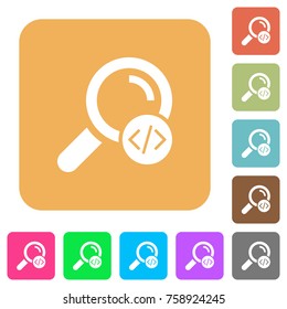 Search programming code flat icons on rounded square vivid color backgrounds.