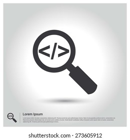 Search Programming Code Icon Vector illustration, pictogram icon on gray background. Flat design style