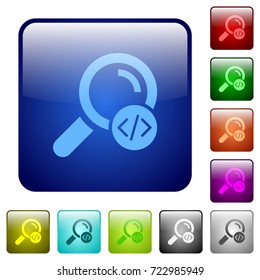 Search programming code icons in rounded square color glossy button set