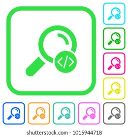 Search programming code vivid colored flat icons in curved borders on white background
