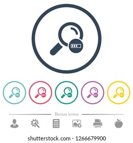 Search in progress flat color icons in round outlines. 6 bonus icons included.
