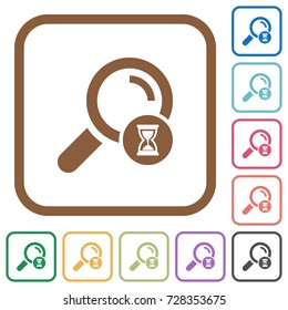 Search in progress simple icons in color rounded square frames on white background