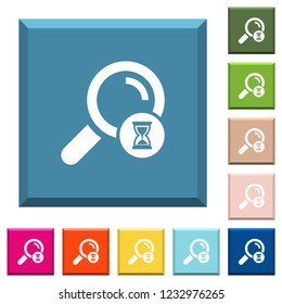 Search in progress white icons on edged square buttons in various trendy colors