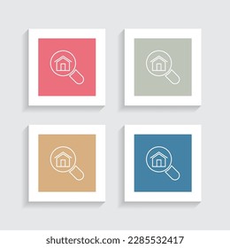 Search Property Line Icon in Four Color Square Shapes.