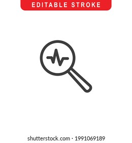 Search Pulse Outline Icon. Magnifying glass Line Art Logo. Vector Illustration. Isolated on White Background. Editable Stroke