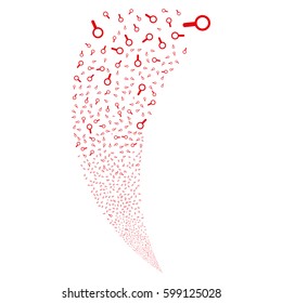 Search random fireworks stream. Vector illustration style is flat red iconic symbols on a white background. Object fountain constructed from scattered icons.