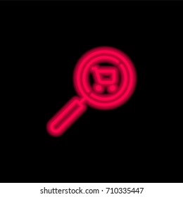 Search red glowing neon ui ux icon. Glowing sign logo vector