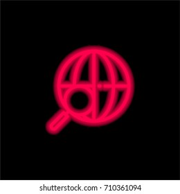 Search red glowing neon ui ux icon. Glowing sign logo vector