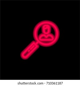 Search red glowing neon ui ux icon. Glowing sign logo vector