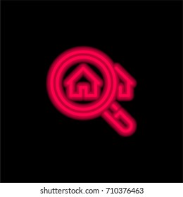 Search red glowing neon ui ux icon. Glowing sign logo vector